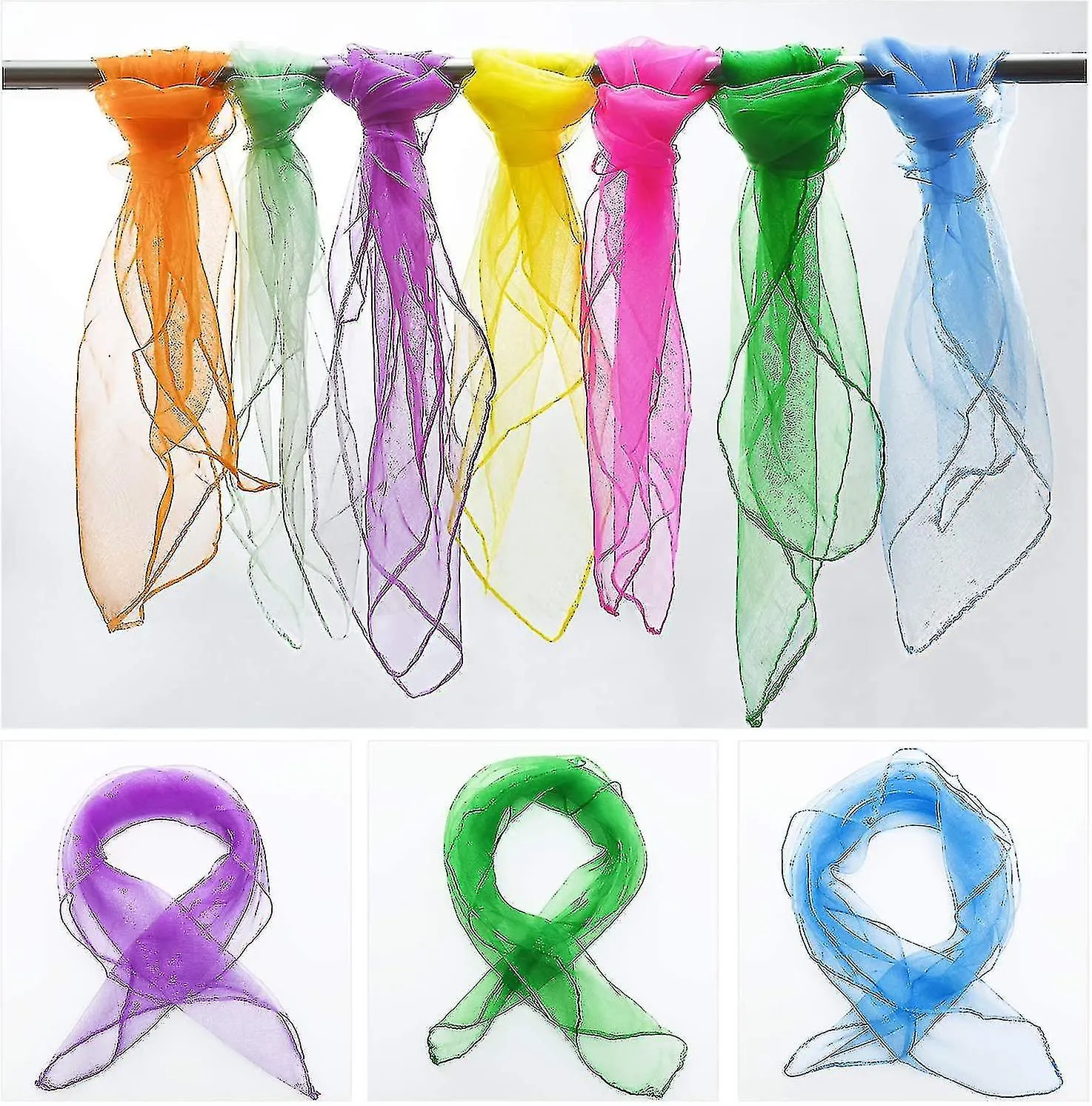 20 Multicolor Juggling Scarf Rhythm Scarf, Square Silk Organza Scarf Baby Sensory Scarf Fgao