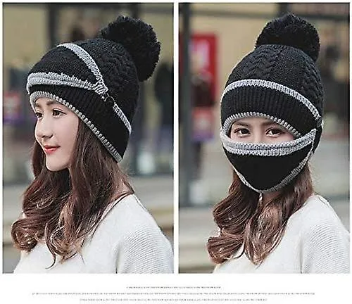 3 Pieces/set Of Fashionable Women's Winter Knitted Hats Thick Woolen Hat With Warm Mask And Scarf