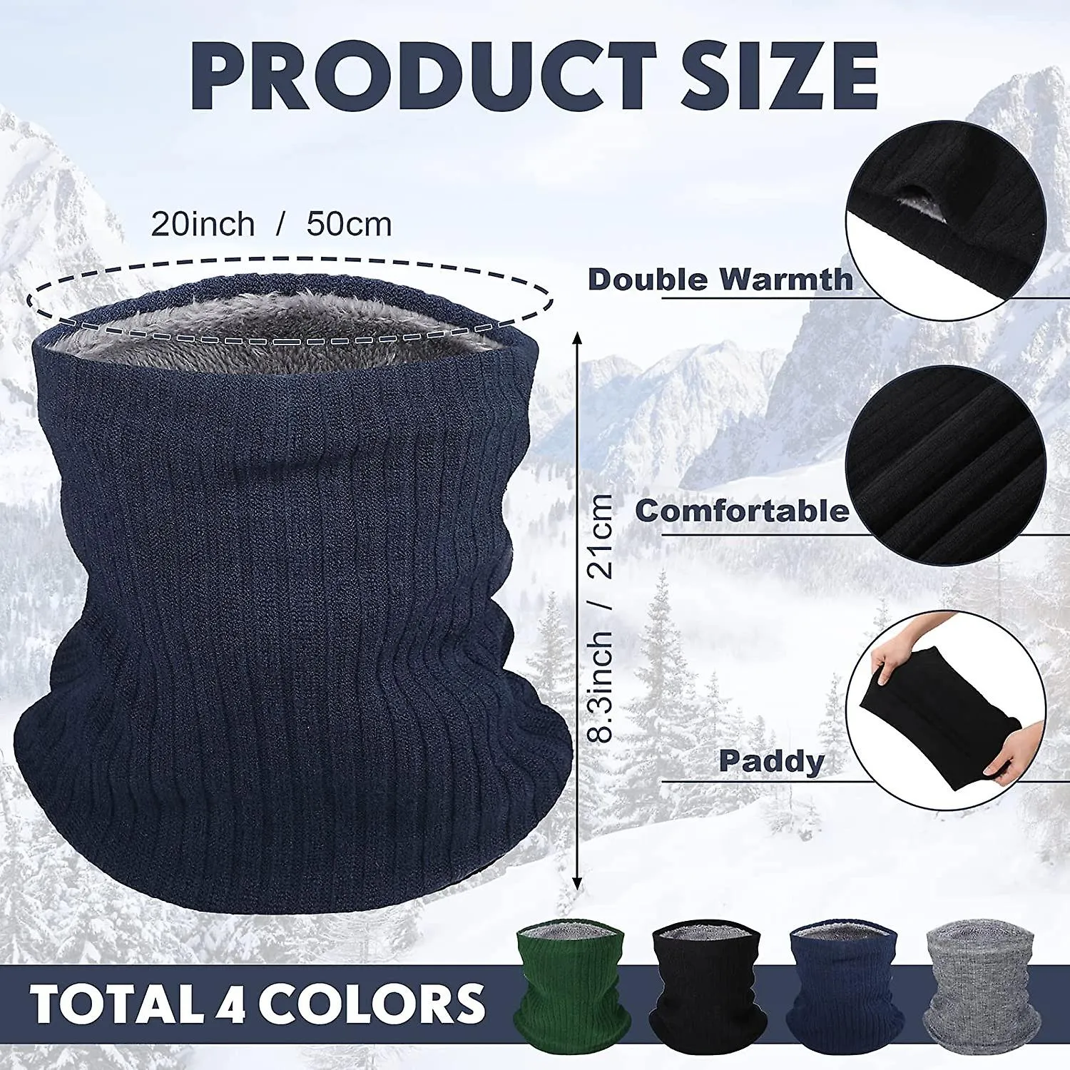 4 Colors Winter Neck Warmer Men Thicken Fleece Ski Scarf Necks Gaiter Face Scarves Knitted Face Cover Double Layer Windproof Sca