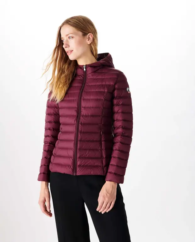Chaqueta con capucha Jott de plumas pato Mujer PF22WDOW01 – 461 Auberginie CLOE BASIC Justoverthetop berenjena