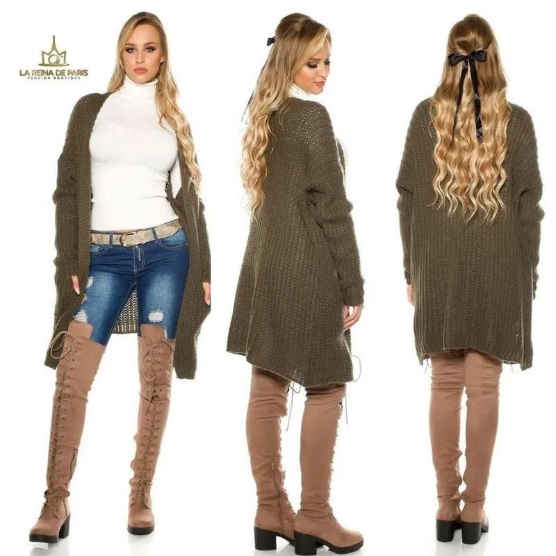 Chunky cardigan de mohair khaki