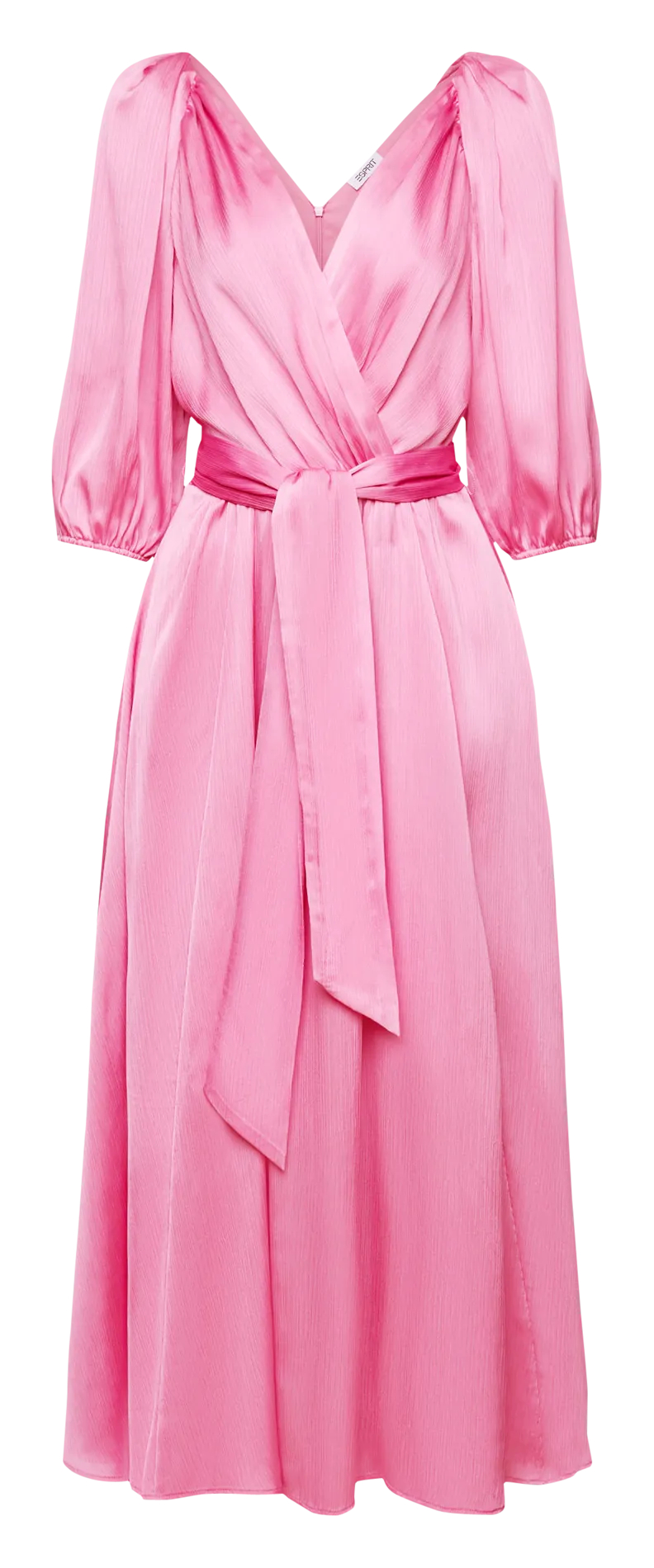 ESPRIT Vestido midi cruzado de satén en rosa