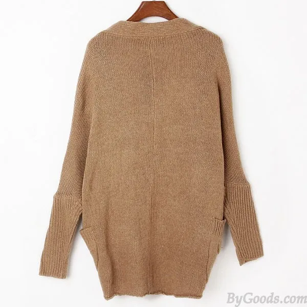 Fashion Irregular Cut Bat Sleeve Wool Cardigan Sweater