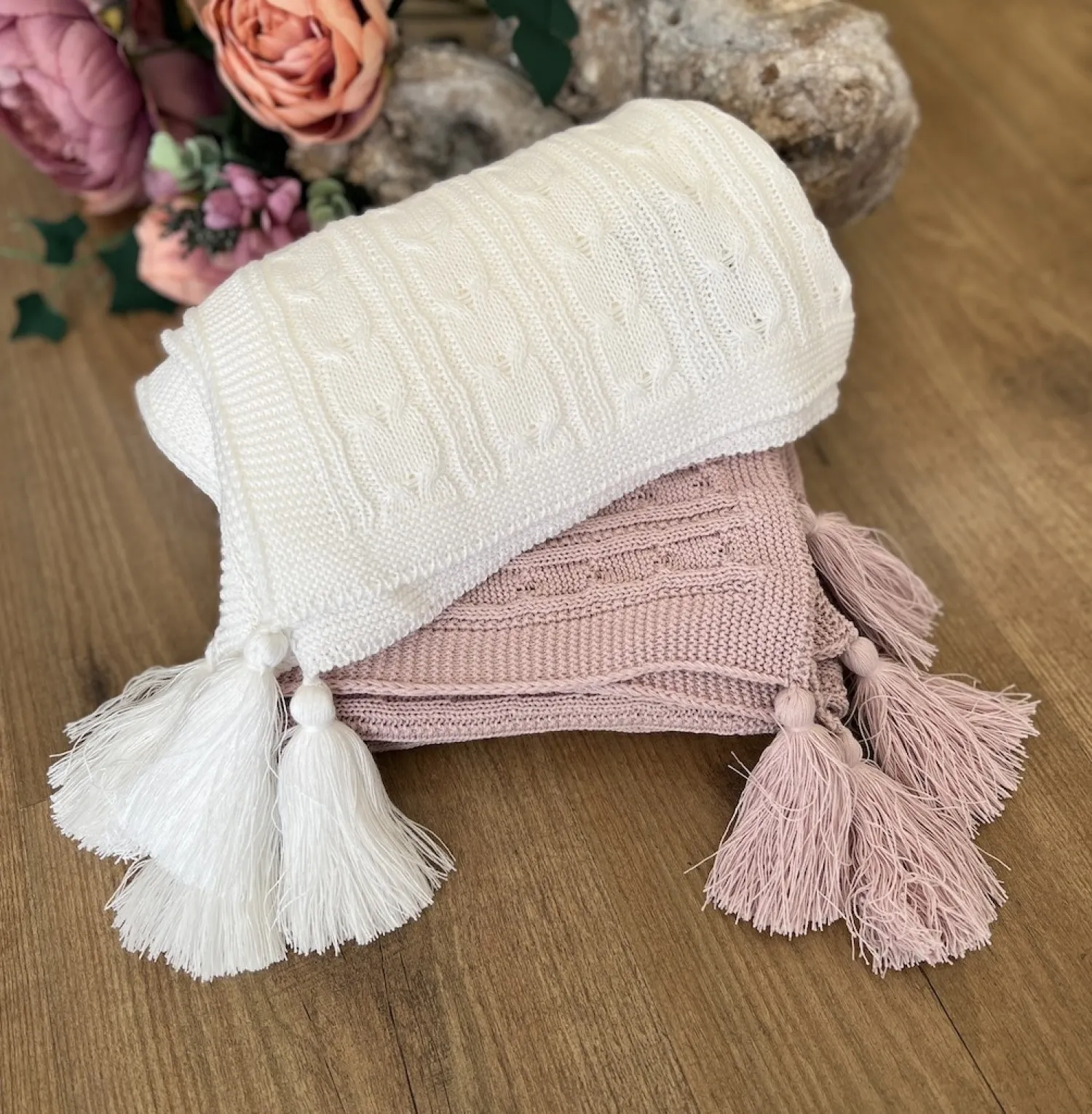 Fine knit shawl with tassels
