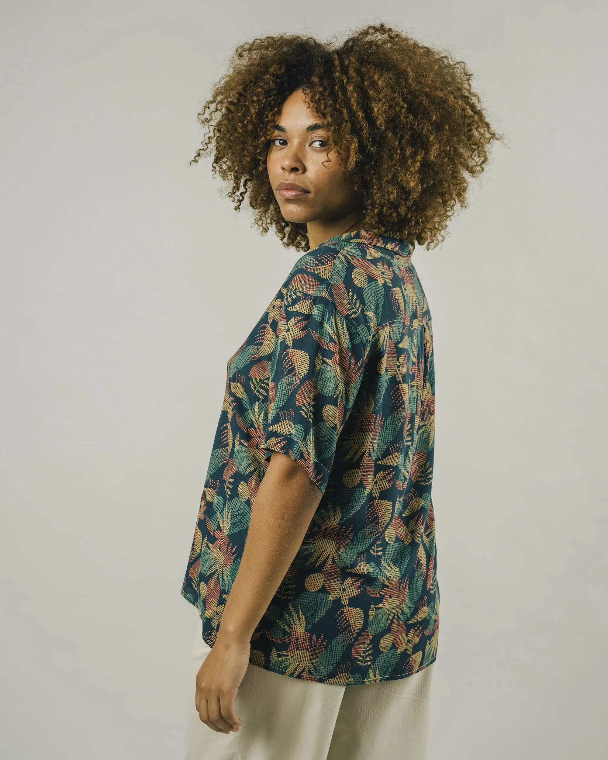 Flower Vichy Aloha Blouse Navy