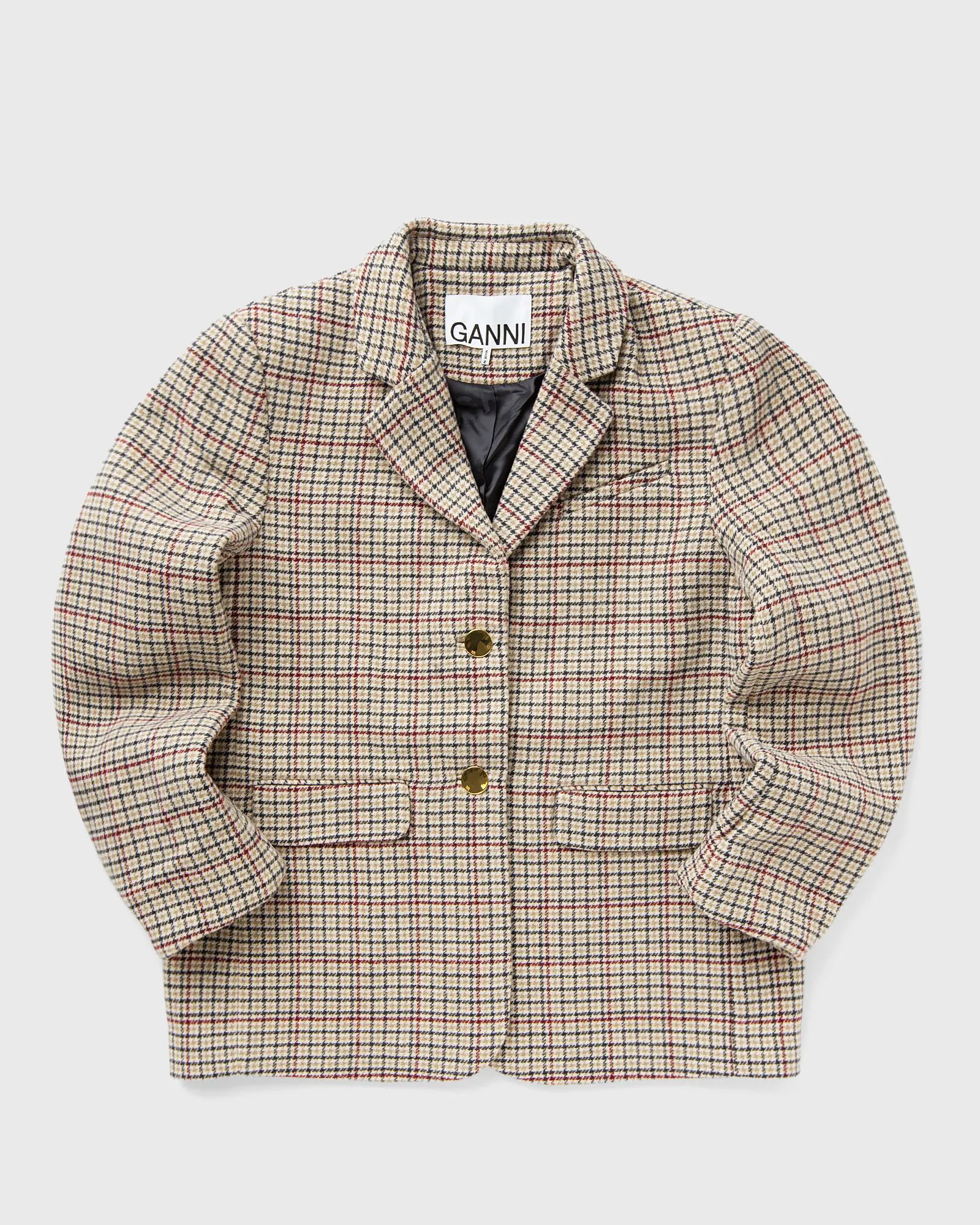 GANNI Check Wool Mix Boxy Blazer