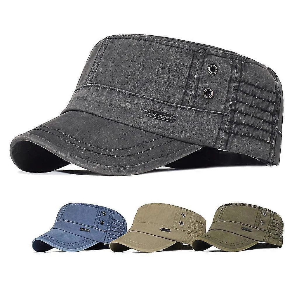 Gorra del Ejército de Algodón para Hombres Sombrero Cadete Camión Sombrero Papá Sombrero Militar Flat Top Ajustable Gorra de Béi
