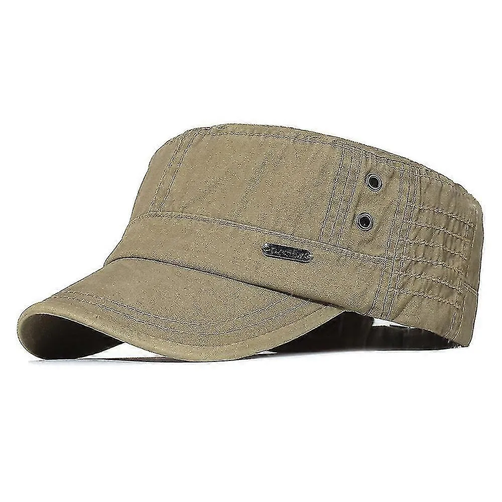 Gorra del Ejército de Algodón para Hombres Sombrero Cadete Camión Sombrero Papá Sombrero Militar Flat Top Ajustable Gorra de Béi