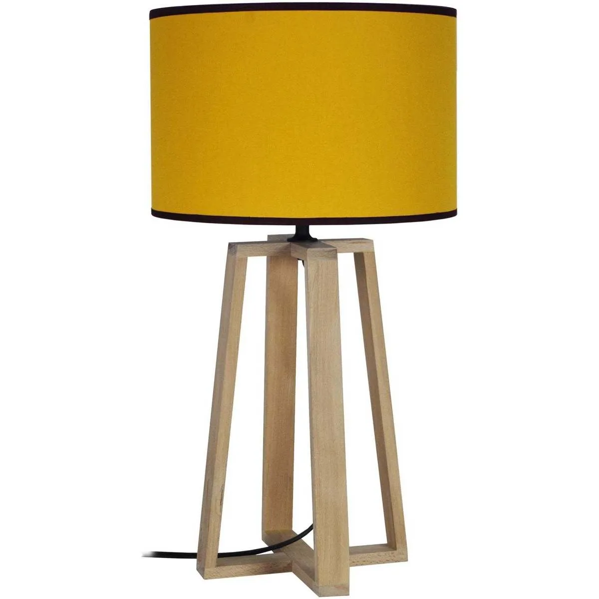 lámpara de noche redondo madera natural y amarillo