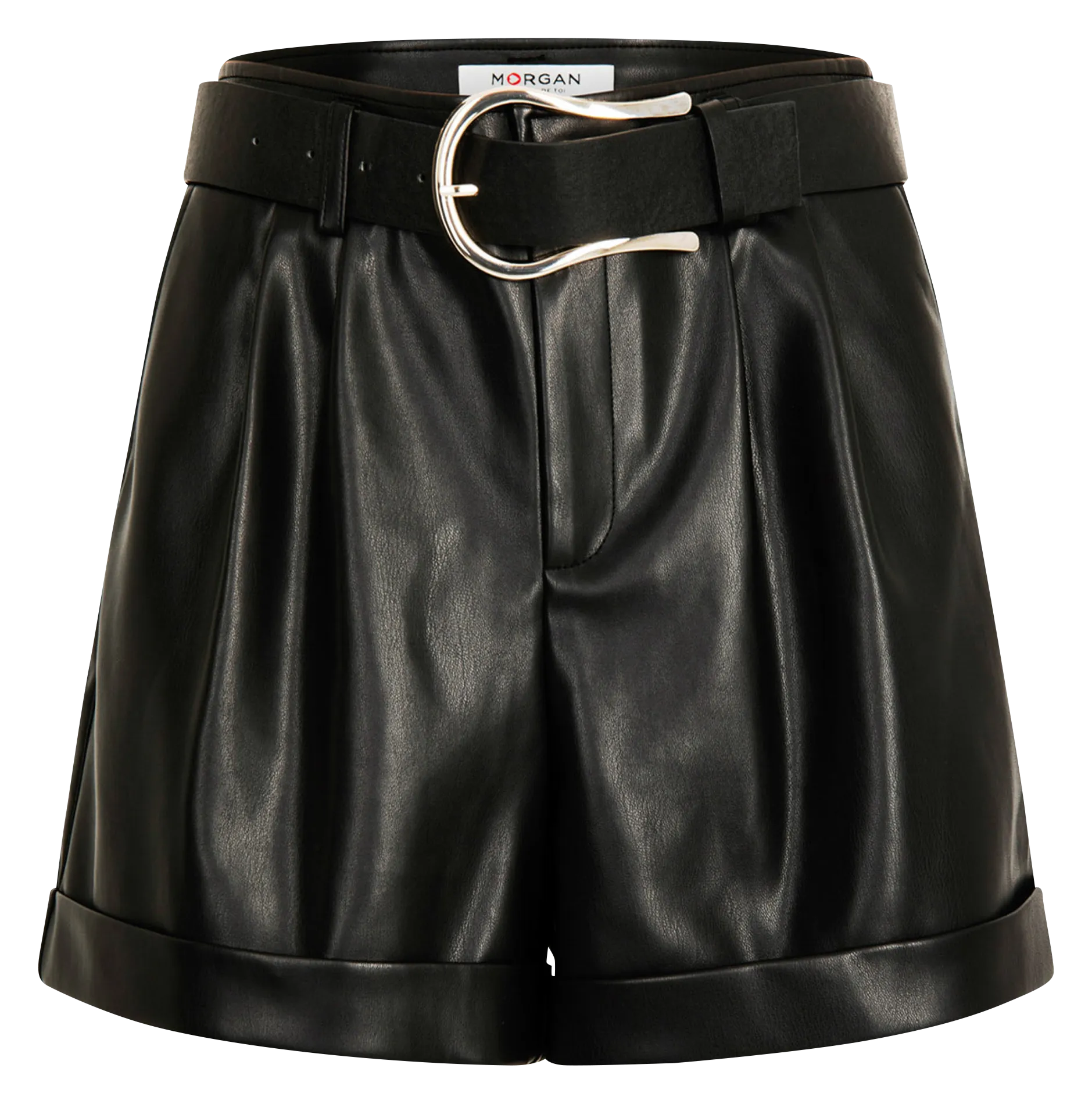 MORGAN SHINGRY - Pantalones cortos tipo paperbag de talle alto en negro