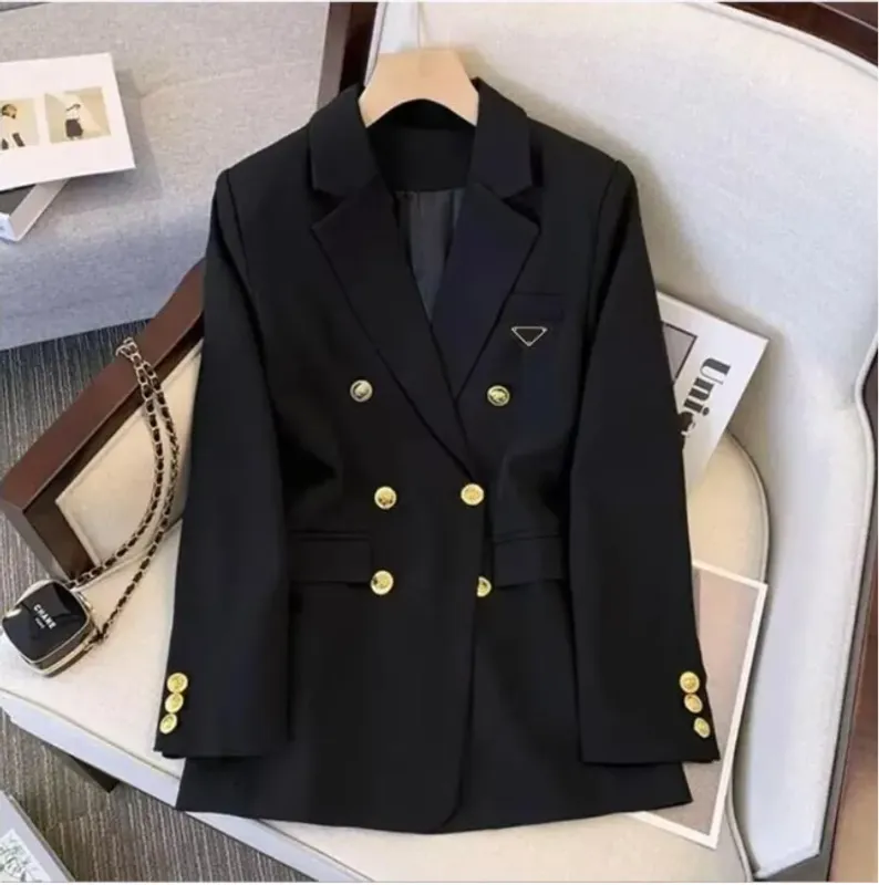 Paris Suit Designer Womens Suit Jacket Brand Classic Borded Leathet Logo de cuero Black Jackets Fashion Coat Fashion Professiona