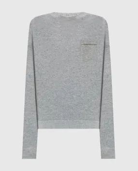 Peserico Gray melange cashmere jumper with monil chain