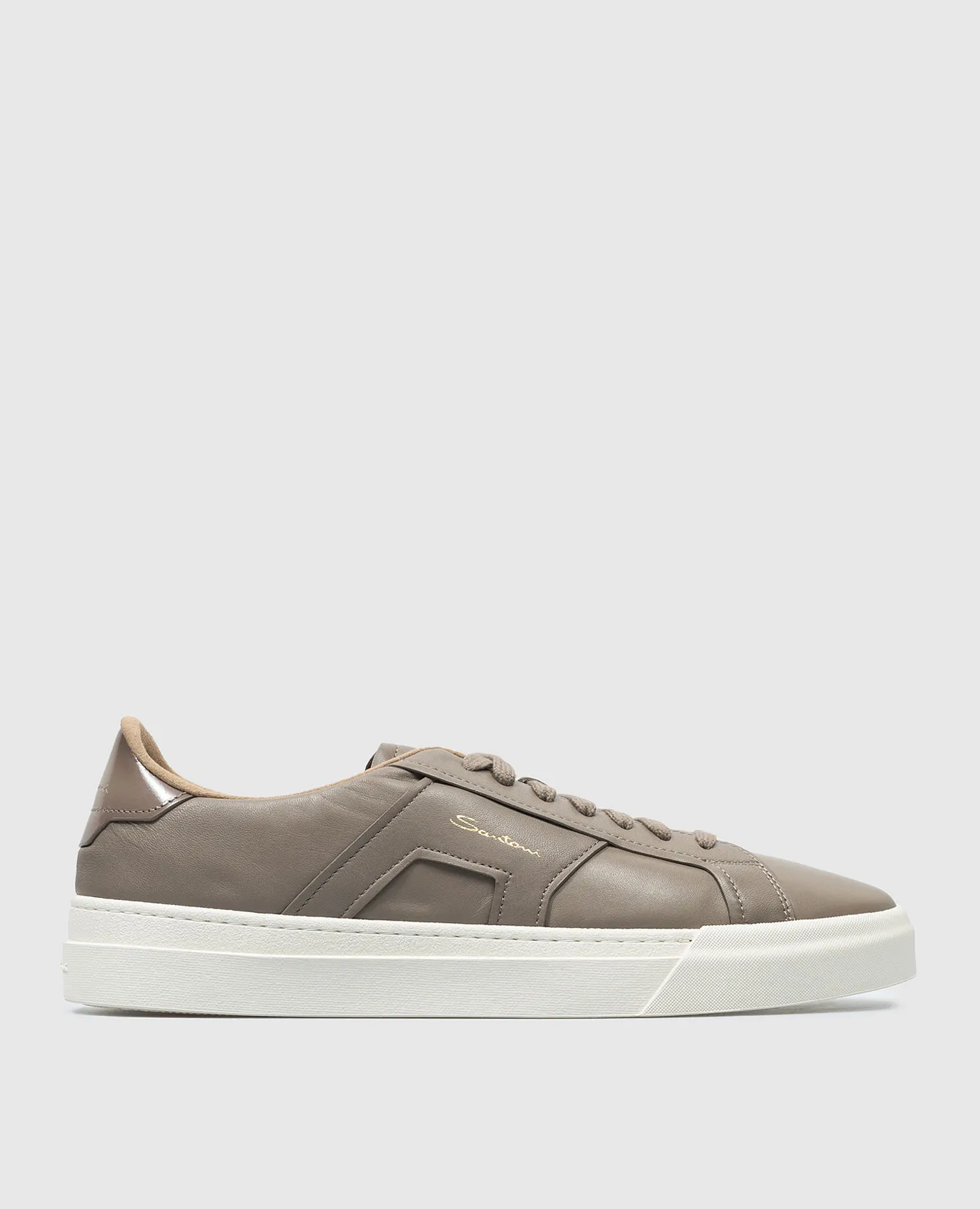 Santoni Double Buckle beige leather sneakers with textured logo