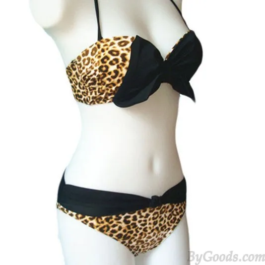 Sexy Leopard Bow Bikini Swimsuit 