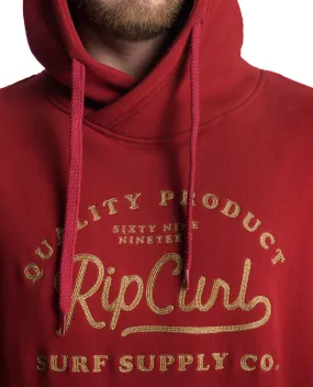 Sudadera sport surf hombre Rip Curl con capucha supply co. Fleece Ref.  CFEWA4 granate bordado en dorado