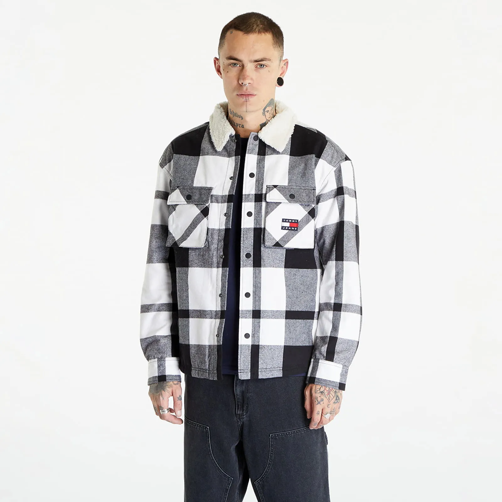 Tommy Hilfiger Tommy Jeans Check Sherpa Lin Overshirt Black