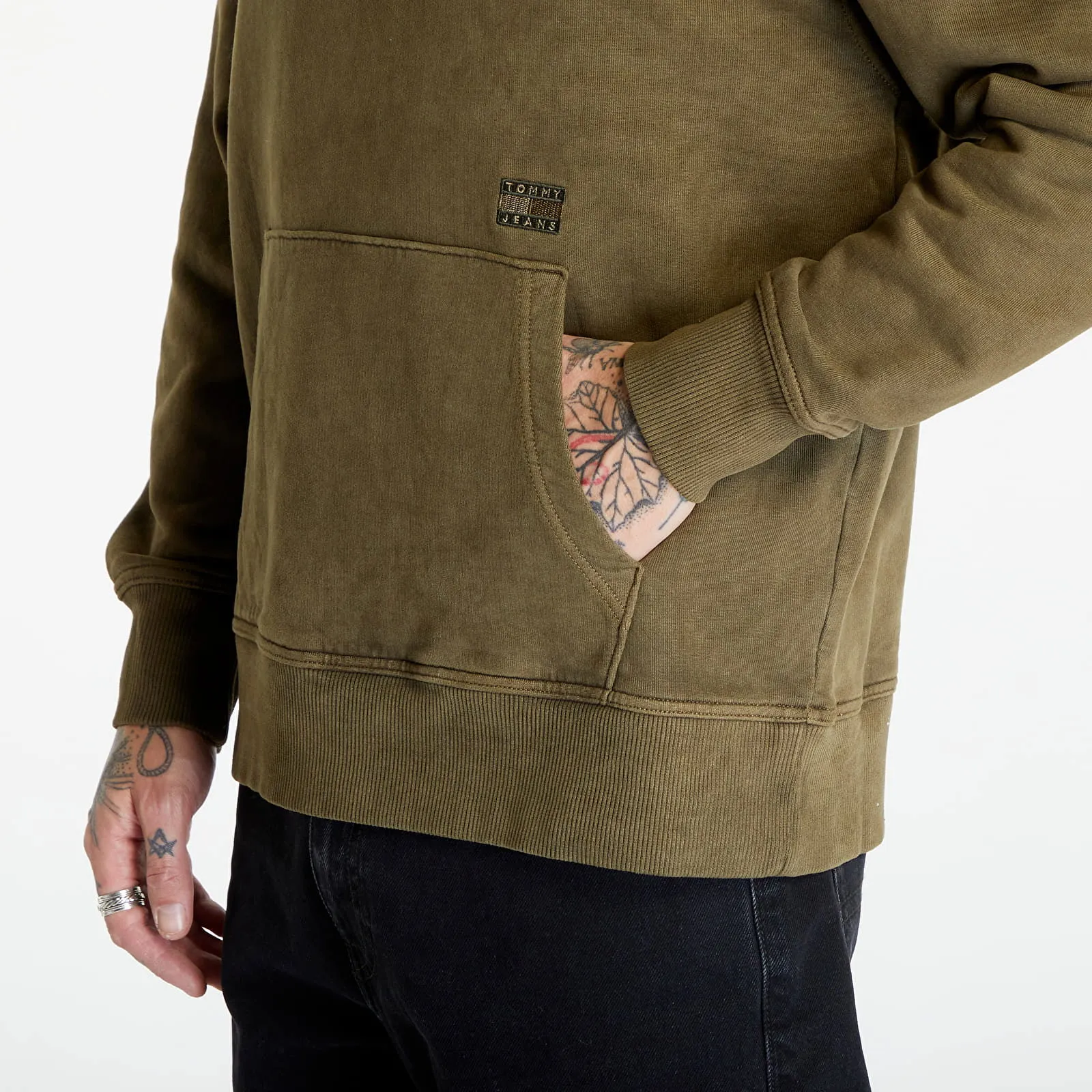 Tommy Hilfiger Tommy Jeans Relaxed Tonal Badge Hoodie Drab Olive Green