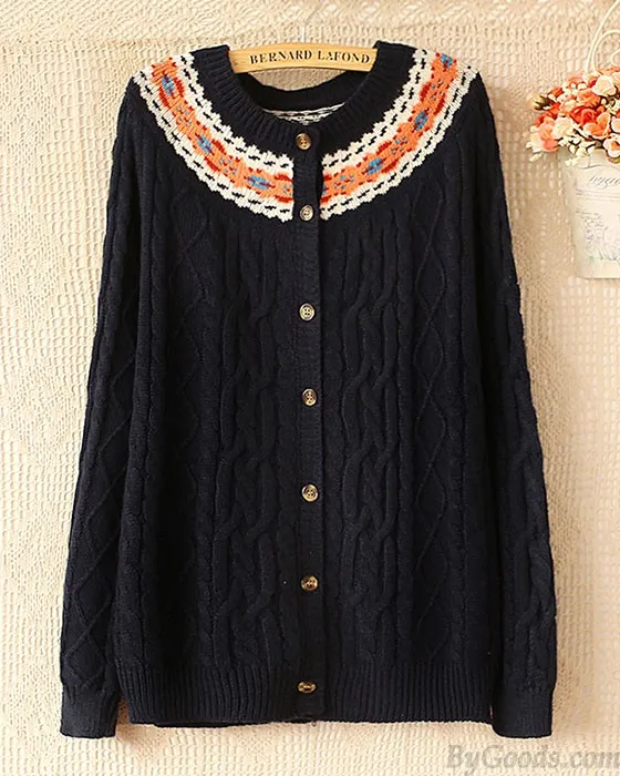 Vintage Folk Style Jacquard Twist Crochet knit &Cardigan 