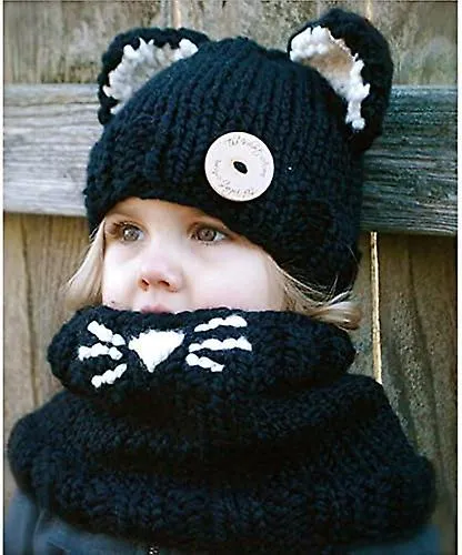 Winter Warm Knitting Scarf Hat Suit Soft Thick Brim Hat Lovely Earlobe Hat Scarf Suit
