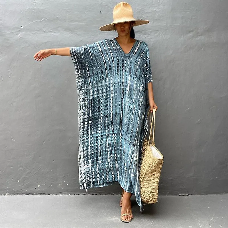 Women's Beach Blouse Printed Beach Long Dress Cover-up Dress Sundress DN0022
